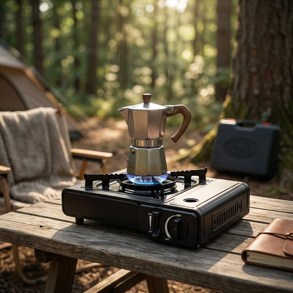 Emergency Stove black portable butane stove front view