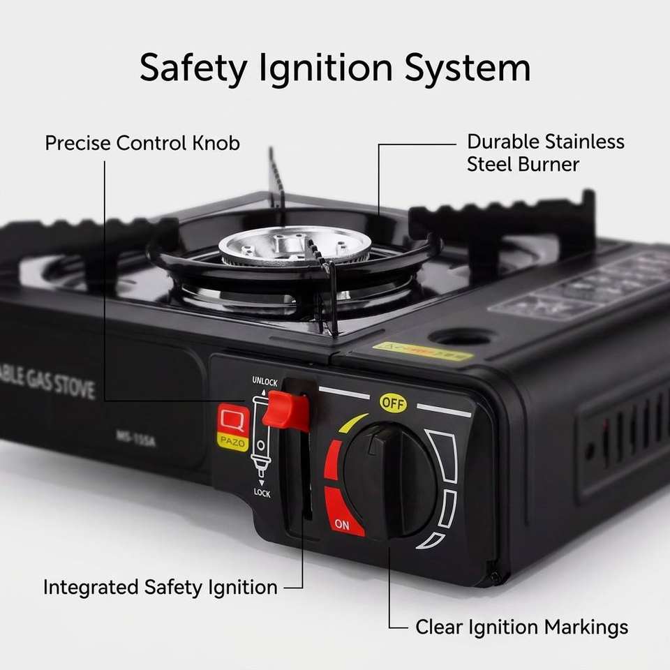 Emergency Stove black - cartridge bay and safety lock detail