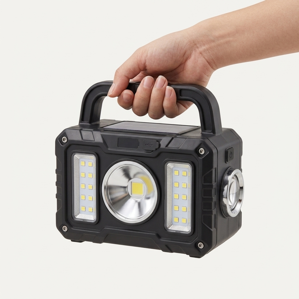 Tactical Flashlight carried in one hand by its moulded handle, showing its compact size